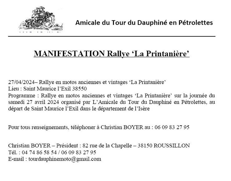 RALLYE 'LA PRINTANIÈRE' à Saint Maurice l'Exil (38550 Isère) le 27/04/24