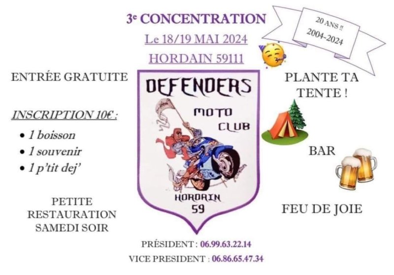 3ème CONCENTRATION DEFENDERS MOTO CLUB à Hordain (59111 Nord) les 18-19/05/24