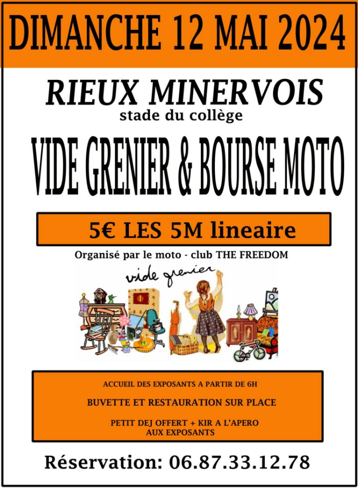 VIDE-GRENIER & BOURSE MOTO à Rieux-Minervois (11160 Aude) le 12/05/24
