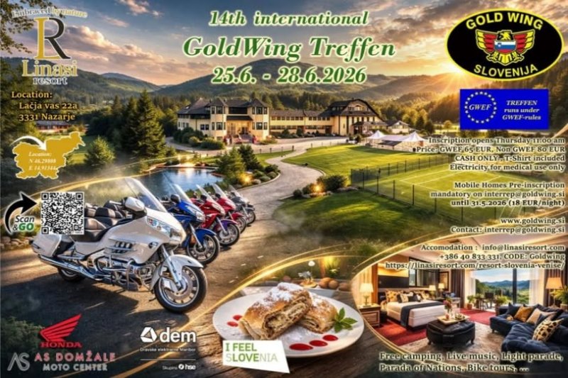 14th INTERNATIONAL GOLDWING TREFFEN at Nazarje (3331 Slovenija) the 25-26-27-28/06/26