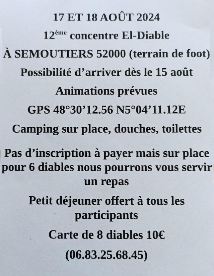 12ème CONCENTRE EL-DIABLE à Semoutiers (52000 Haute-Marne) les 17-18/08/24