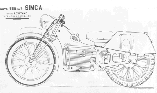 L'originalité de la SEVITAME est dans son bloc moteur très compact. C'est une 350 cm3 avec deux cylindres placés la tête en bas. Fourche télescopique et réservoir à l'arrière.