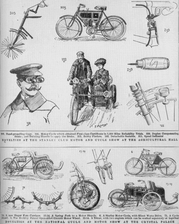 1903: extrait d'un catalogue Britannique à l'usage des fanatiques de la motocyclette.