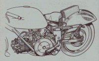 Suspension à fourche oscillante employée par Guzzi, ce système offre une grande rigidité latérale.