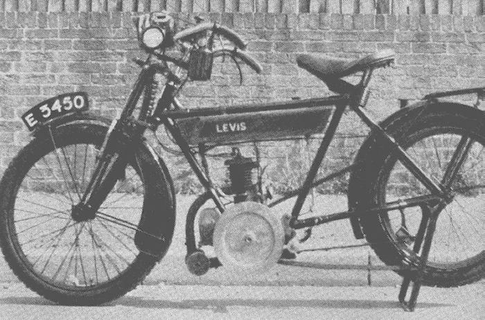 The first of the two-stroke lightweights: the 211 cc Lewis of 1911, with direct-belt drive, efficient front springing and no pedals.