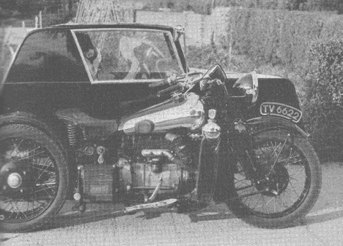 An 800 cc Austin-engined Brough Superior of 1931. Fitted with self starter, reverse gear and shaft drive taken between twin rear wheels. About a dozen were made.