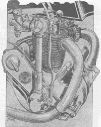 Il motore Sunbeam 500 nella versione sperimentale munita di albero a camme in testa.