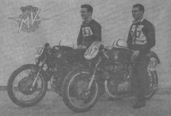 Venturi (n° 317) et Milani (n° 283) 1er et 2e du Tour Motocycliste d'Italie en 1957 sur 175 MV.